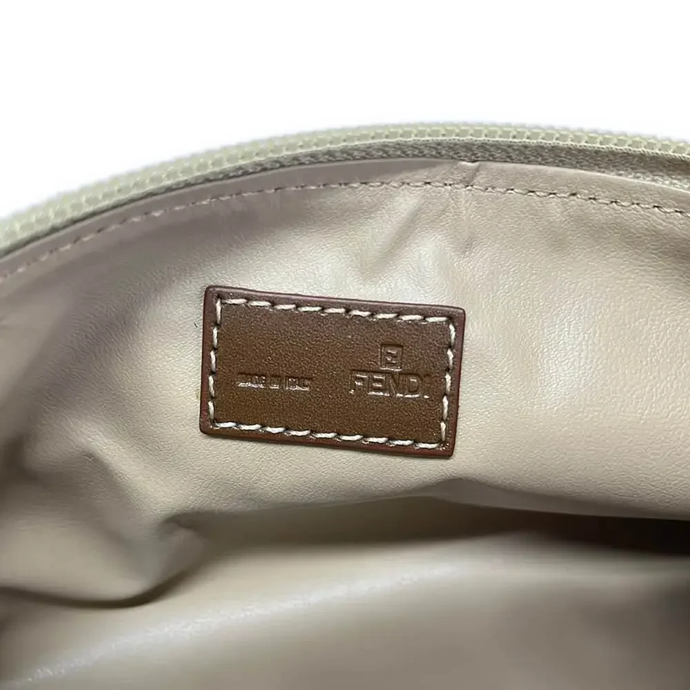 Fendi Zucchino Pouch 7N0038 Beige Dark Brown Jacquard Leather